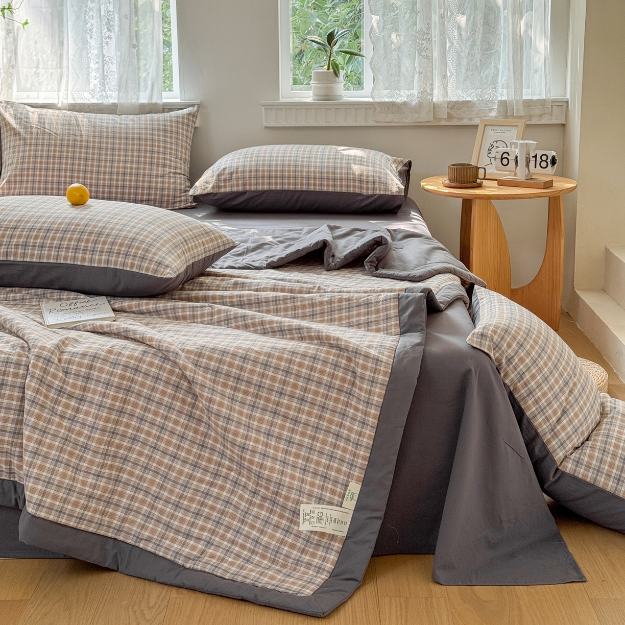 91家纺网 家纺一手货源 找家纺 雯雨家纺 2026新款A类全棉色织里外全棉夏被 米粒咖