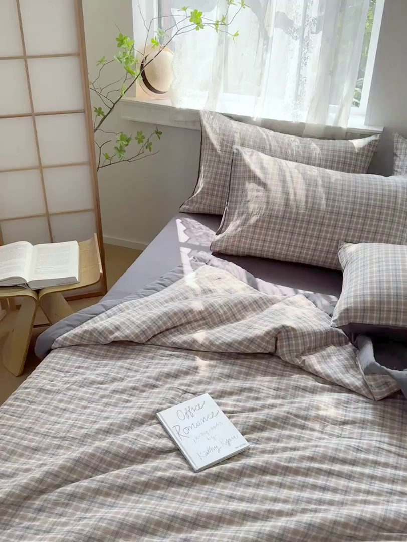 91家纺网 家纺一手货源 找家纺 雯雨家纺 2026新款A类全棉色织里外全棉夏被 米粒咖