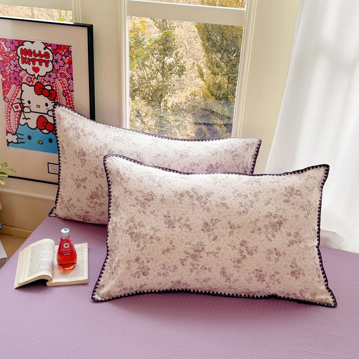 91家纺网 家纺一手货源 找家纺 玉海棠家纺 2026新款高品质A类泡芙纱甜栗贝壳边套件系列-小红书推荐（110g） 甜栗-柔紫碎花屿