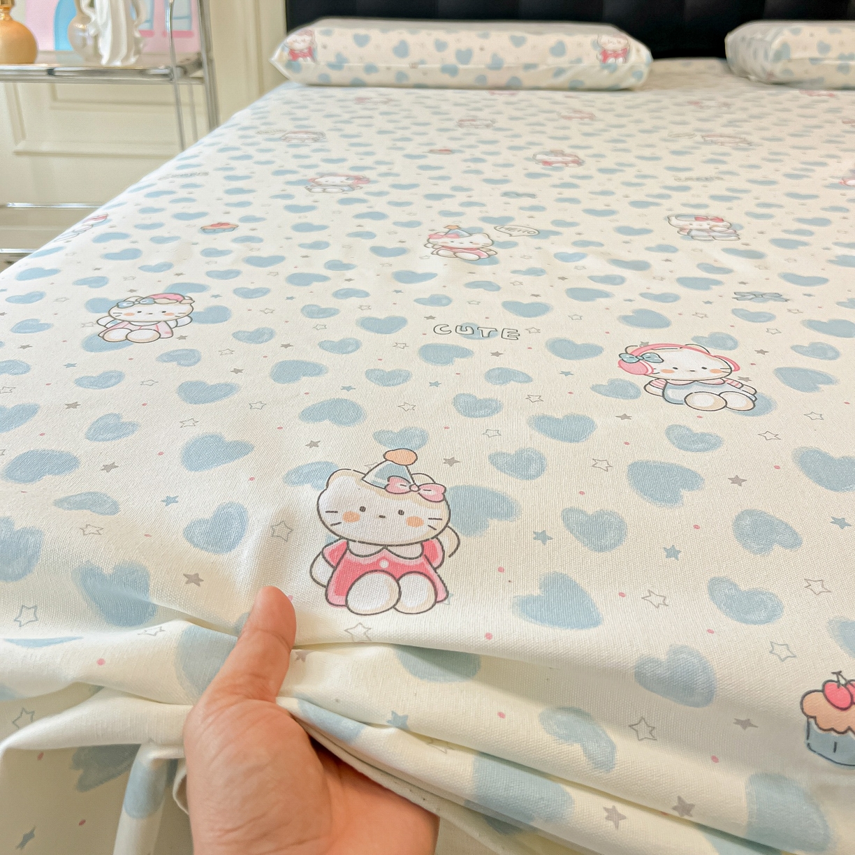 91家纺网 家纺一手货源 找家纺 韩巢家纺 2026新款老粗布床单凉席席子床单单件 蓝心凯蒂【老粗布】