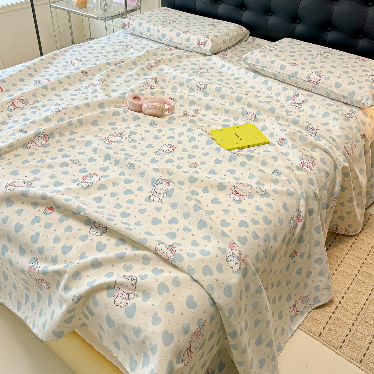 91家纺网 家纺一手货源 找家纺 韩巢家纺 2026新款老粗布床单凉席席子床单单件 蓝心凯蒂【老粗布】