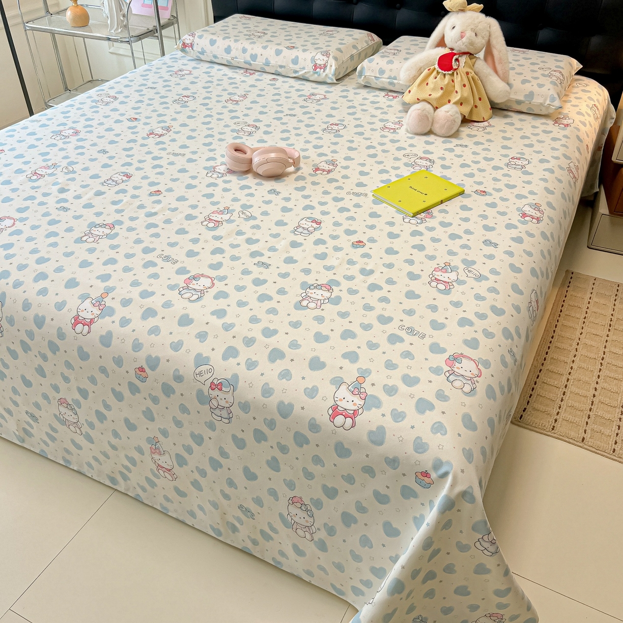 91家纺网 家纺一手货源 找家纺 韩巢家纺 2026新款老粗布床单凉席席子床单单件 蓝心凯蒂【老粗布】