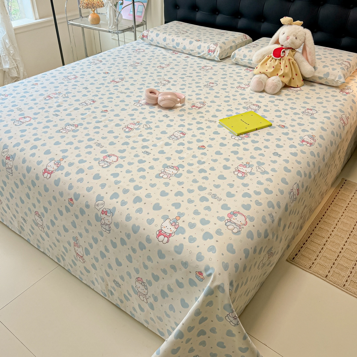 91家纺网 家纺一手货源 找家纺 韩巢家纺 2026新款老粗布床单凉席席子床单单件 蓝心凯蒂【老粗布】