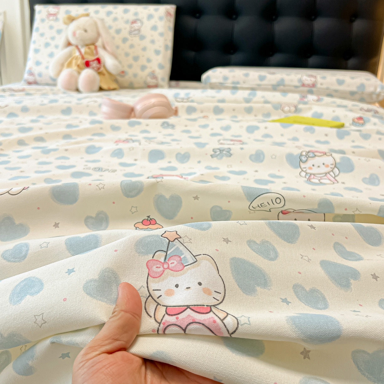 91家纺网 家纺一手货源 找家纺 韩巢家纺 2026新款老粗布床单凉席席子床单单件 蓝心凯蒂【老粗布】