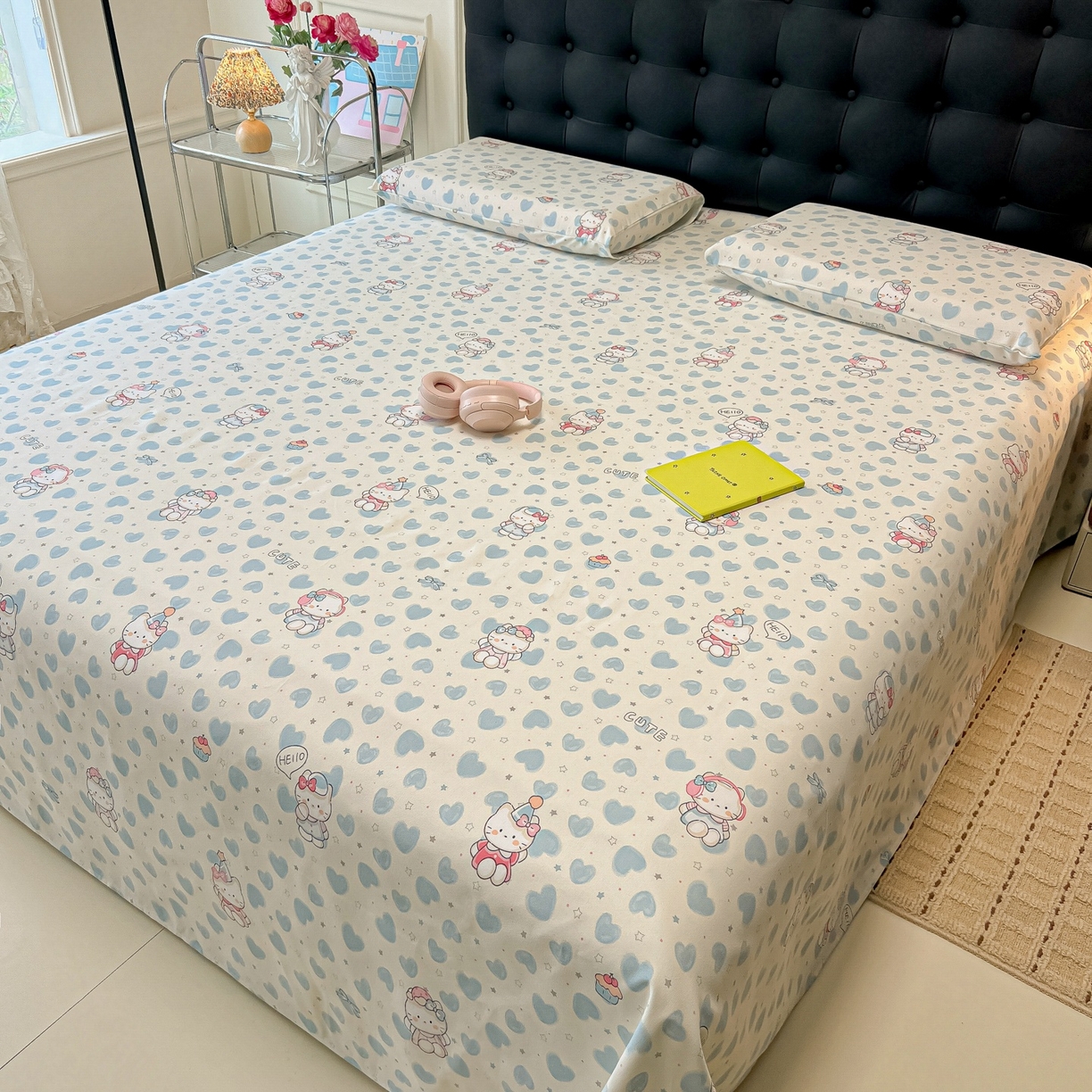 91家纺网 家纺一手货源 找家纺 韩巢家纺 2026新款老粗布床单凉席席子床单单件 蓝心凯蒂【老粗布】