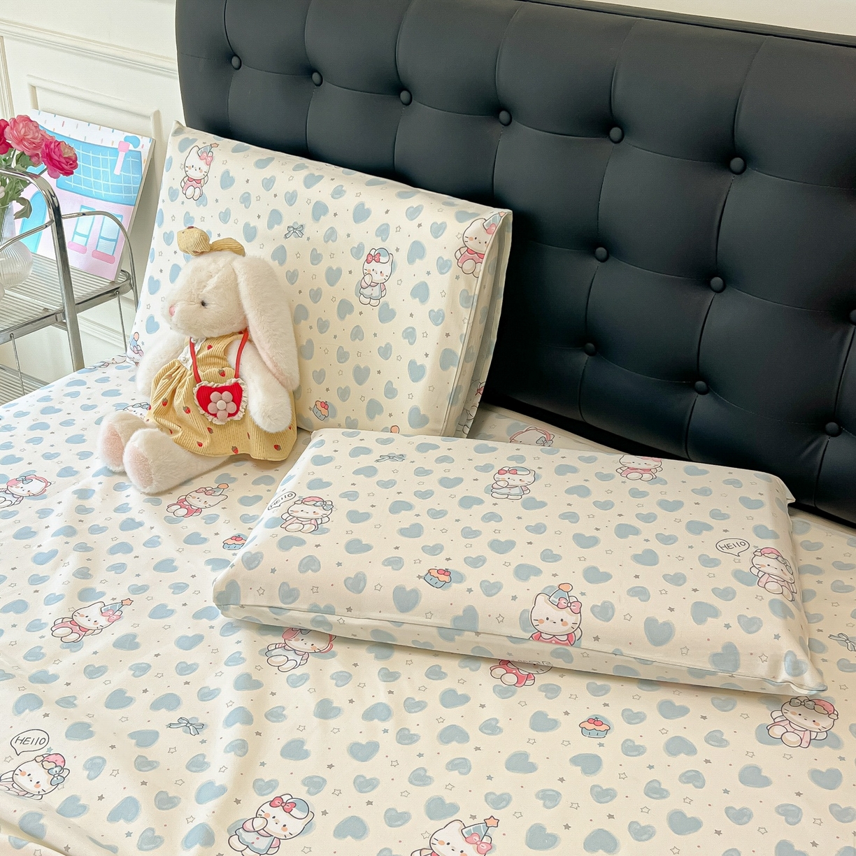 91家纺网 家纺一手货源 找家纺 韩巢家纺 2026新款老粗布床单凉席席子床单单件 蓝心凯蒂【老粗布】