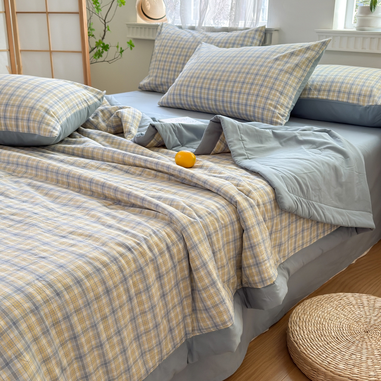 91家纺网 家纺一手货源 找家纺 雯雨家纺 2026新款A类全棉色织里外全棉夏被 米粒兰