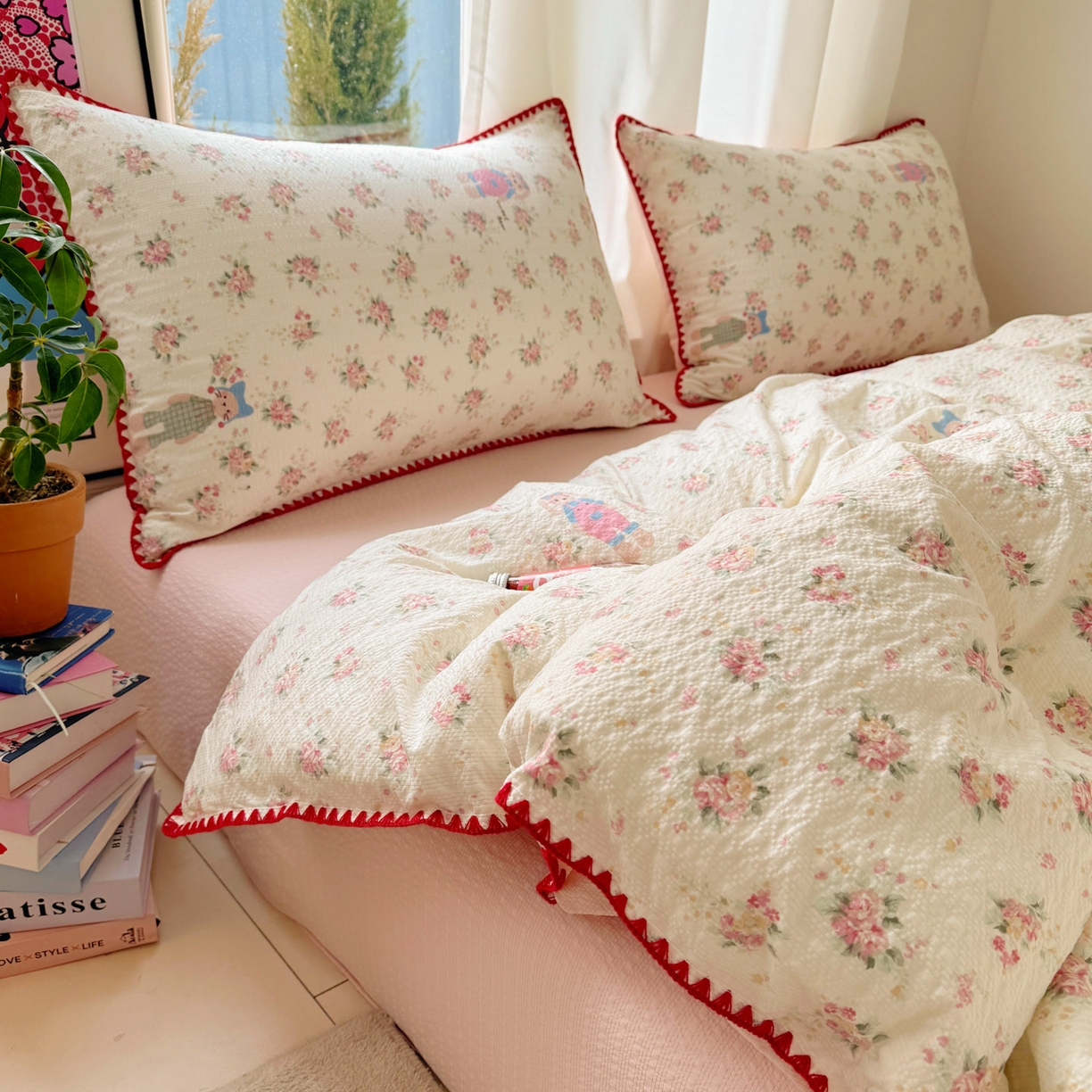 91家纺网 家纺一手货源 找家纺 玉海棠家纺 2026新款高品质A类泡芙纱甜栗贝壳边套件系列-小红书推荐（110g） 甜栗-甜卷兔兔