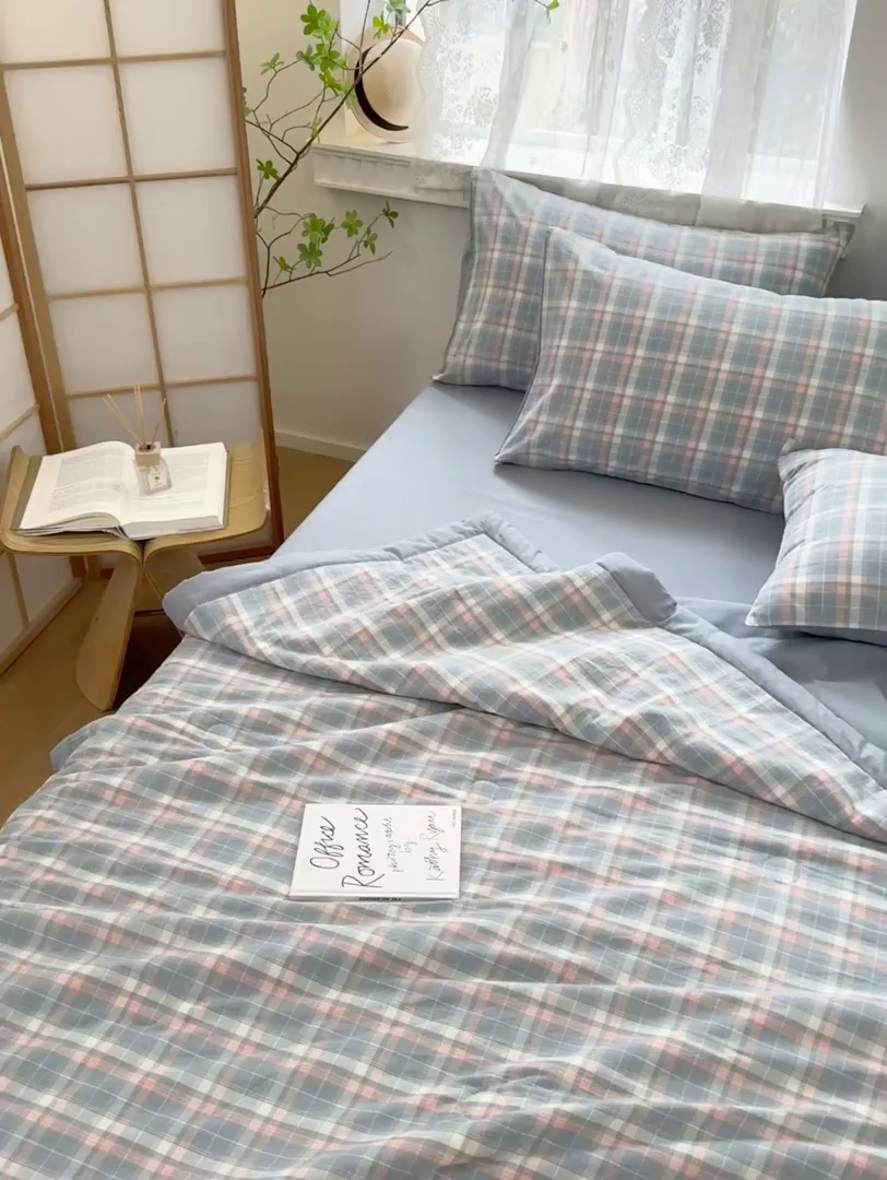 91家纺网 家纺一手货源 找家纺 雯雨家纺 2026新款A类全棉色织里外全棉夏被 米粒兰