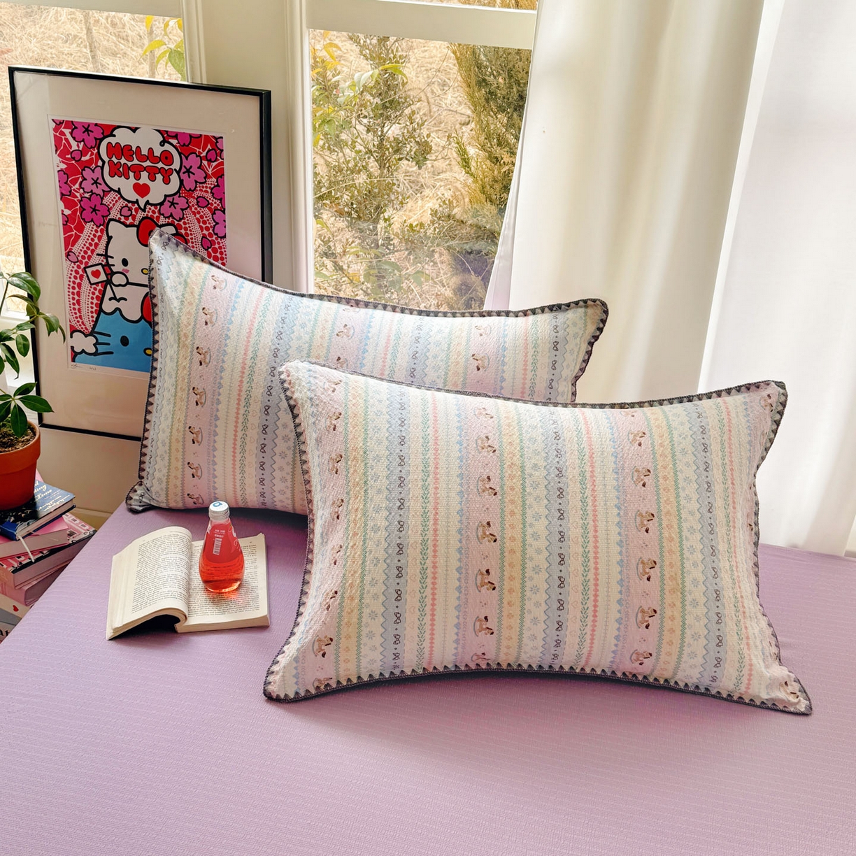 91家纺网 家纺一手货源 找家纺 玉海棠家纺 2026新款高品质A类泡芙纱甜栗贝壳边套件系列-小红书推荐（110g） 甜栗-甜心木马卷