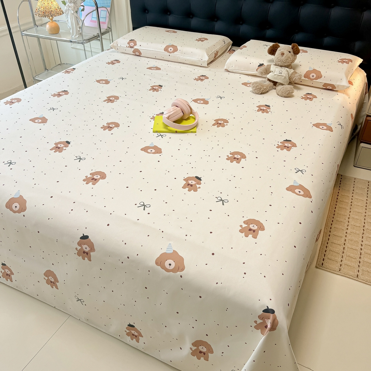 91家纺网 家纺一手货源 找家纺 韩巢家纺 2026新款老粗布床单凉席席子床单单件 萌趣小汪【老粗布】