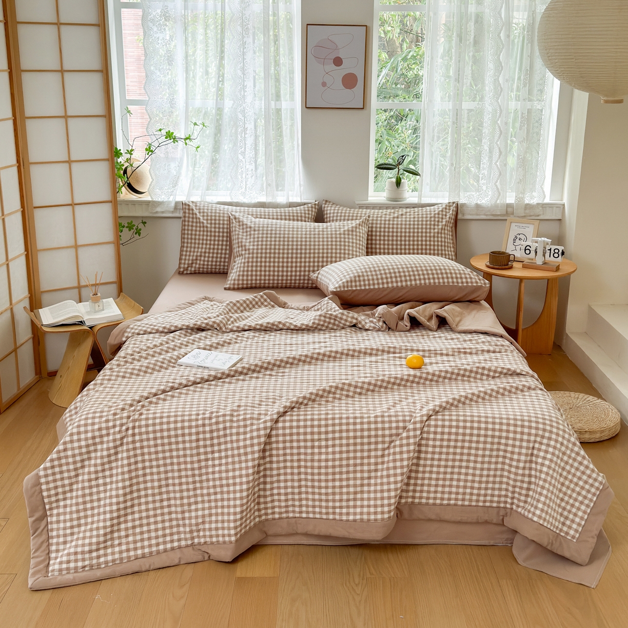 91家纺网 家纺一手货源 找家纺 雯雨家纺 2026新款A类全棉色织里外全棉夏被 米小格