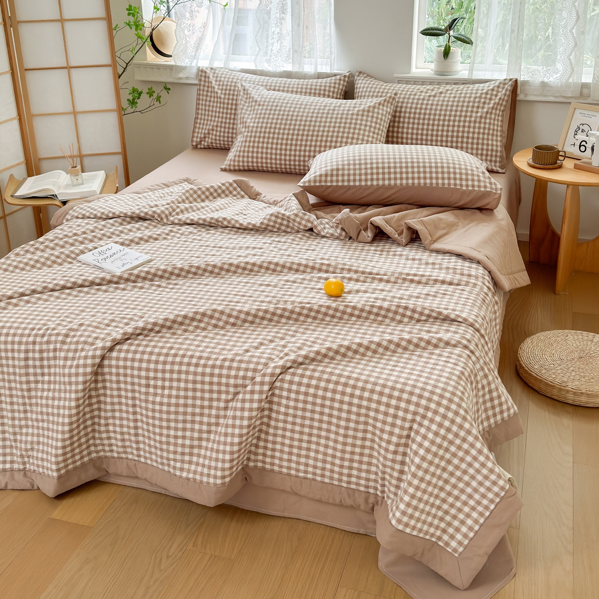 91家纺网 家纺一手货源 找家纺 雯雨家纺 2026新款A类全棉色织里外全棉夏被 米小格