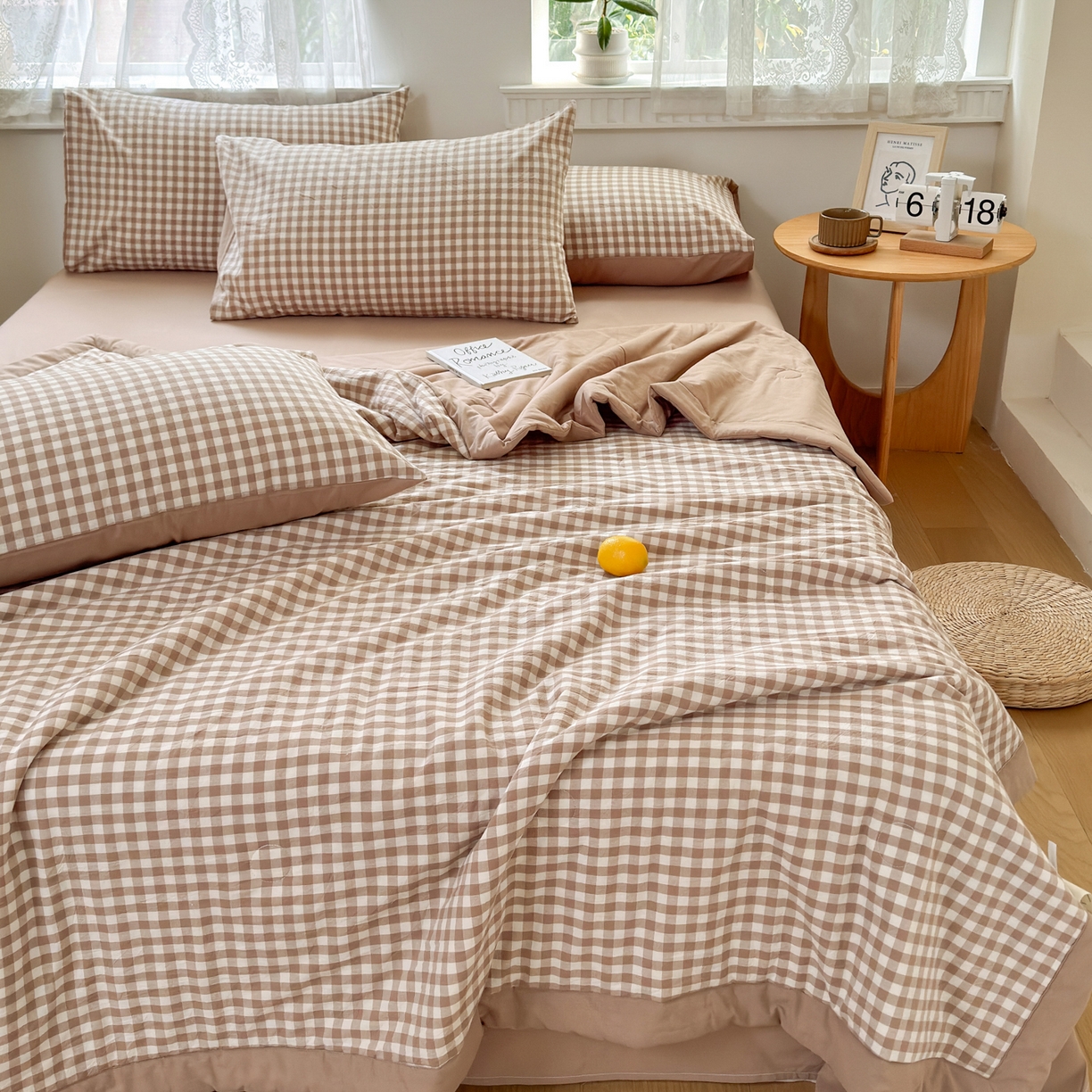 91家纺网 家纺一手货源 找家纺 雯雨家纺 2026新款A类全棉色织里外全棉夏被 米小格