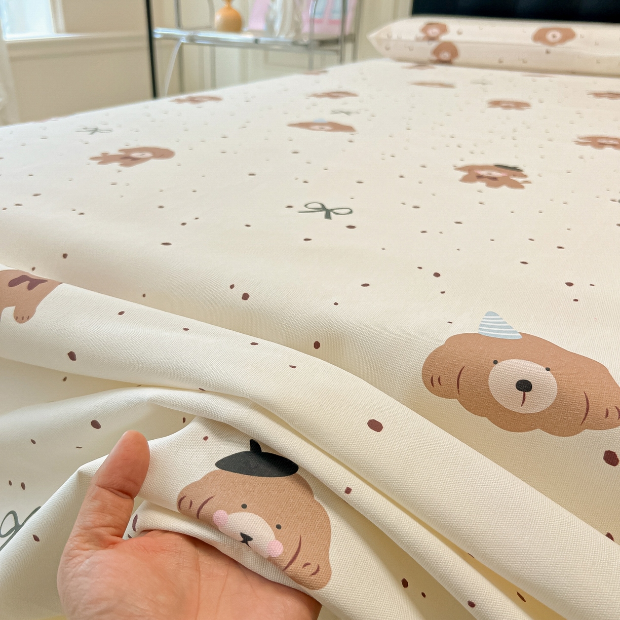 91家纺网 家纺一手货源 找家纺 韩巢家纺 2026新款老粗布床单凉席席子床单单件 萌趣小汪【老粗布】