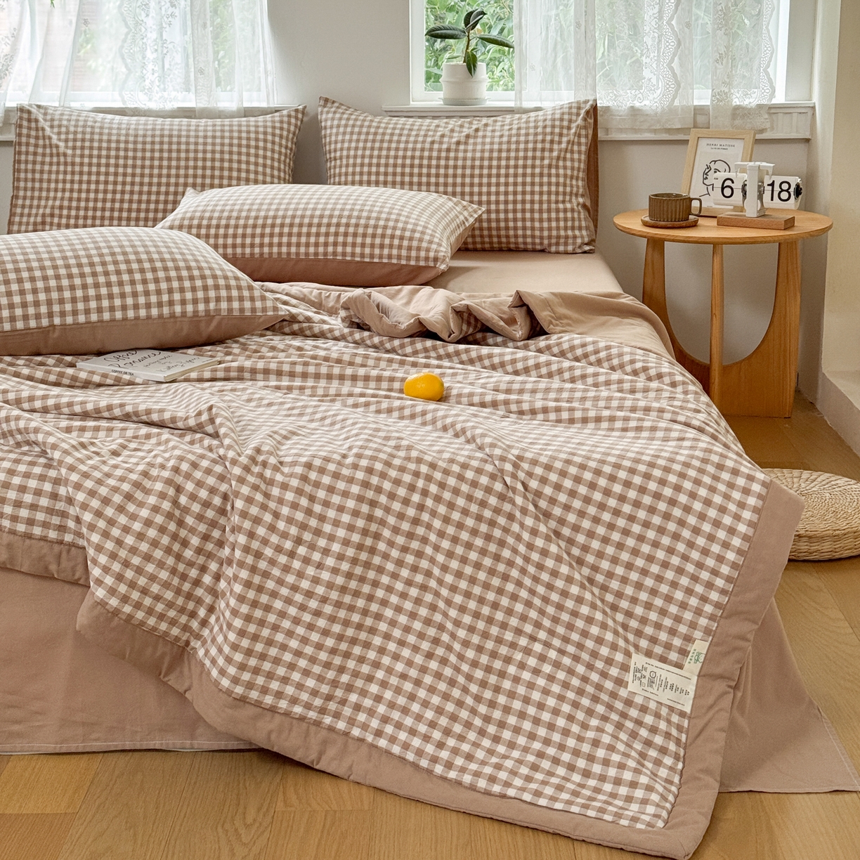 91家纺网 家纺一手货源 找家纺 雯雨家纺 2026新款A类全棉色织里外全棉夏被 米小格