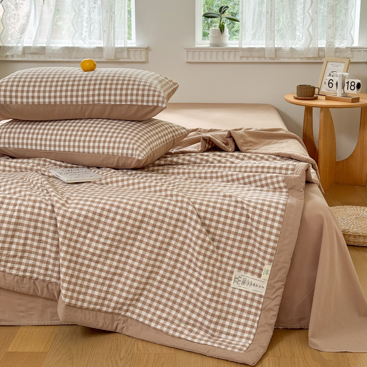 91家纺网 家纺一手货源 找家纺 雯雨家纺 2026新款A类全棉色织里外全棉夏被 米小格