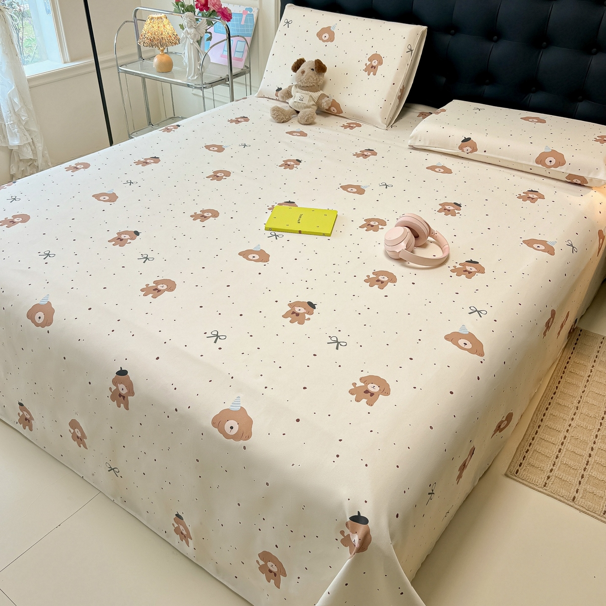 91家纺网 家纺一手货源 找家纺 韩巢家纺 2026新款老粗布床单凉席席子床单单件 萌趣小汪【老粗布】