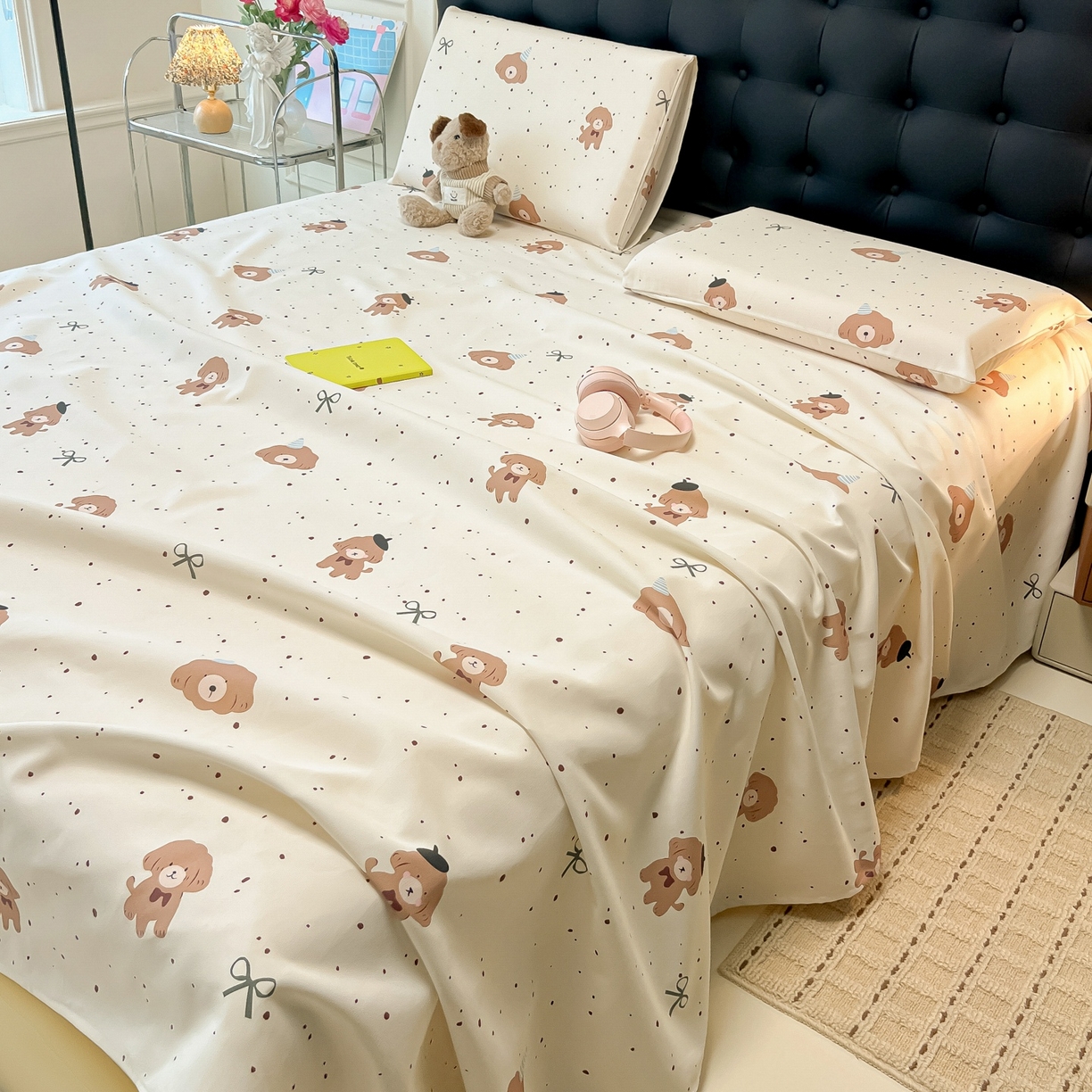 91家纺网 家纺一手货源 找家纺 韩巢家纺 2026新款老粗布床单凉席席子床单单件 萌趣小汪【老粗布】