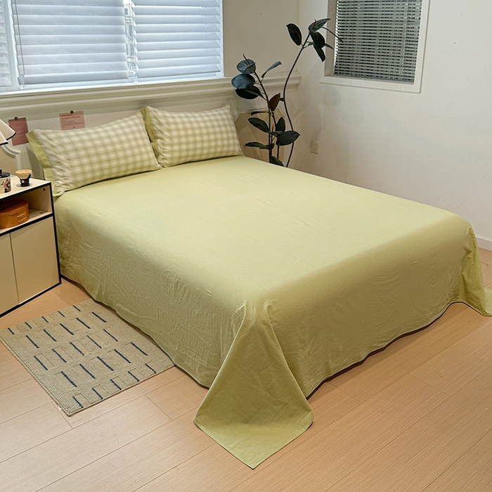 91家纺网 家纺一手货源 找家纺 （总）麦朵家居 2026色织全棉水洗棉四件套暖格系列无印风床笠单被套长绒棉套件