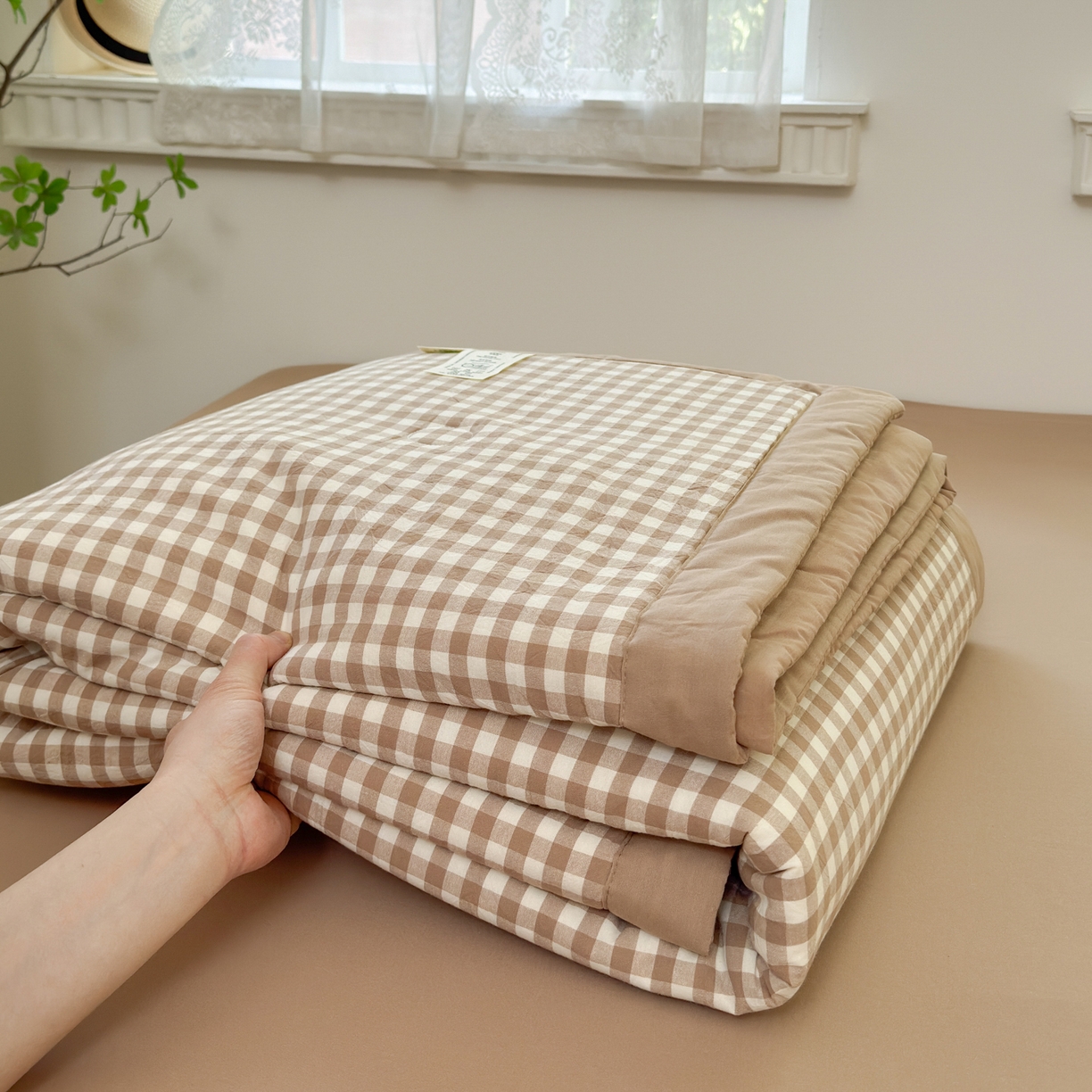 91家纺网 家纺一手货源 找家纺 雯雨家纺 2026新款A类全棉色织里外全棉夏被 米小格