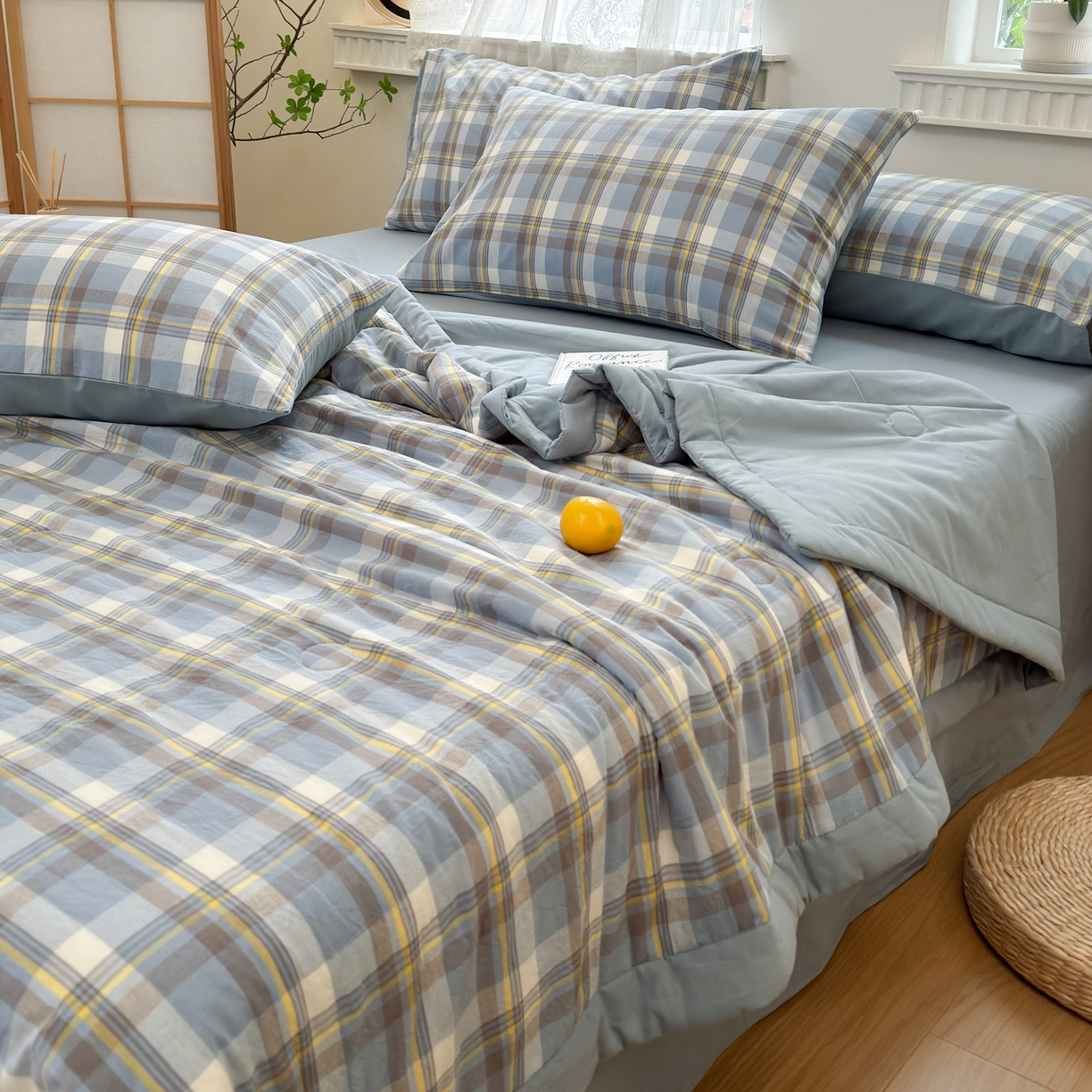 91家纺网 家纺一手货源 找家纺 雯雨家纺 2026新款A类全棉色织里外全棉夏被 莫尼兰