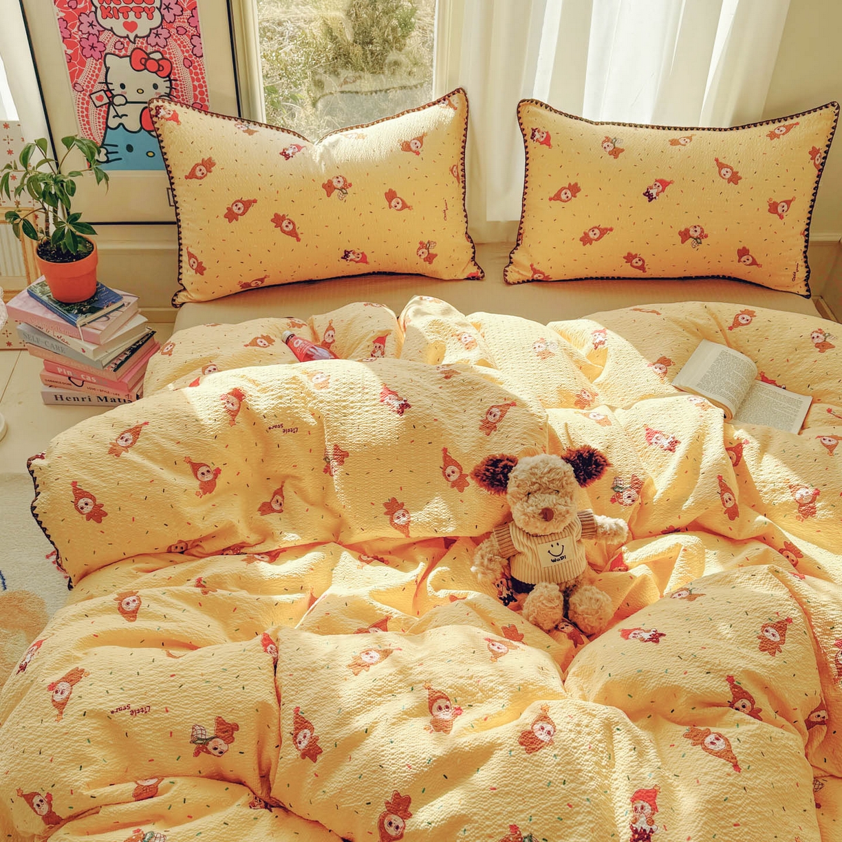 91家纺网 家纺一手货源 找家纺 玉海棠家纺 2026新款高品质A类泡芙纱甜栗贝壳边套件系列-小红书推荐（110g） 甜栗-星星糖豆