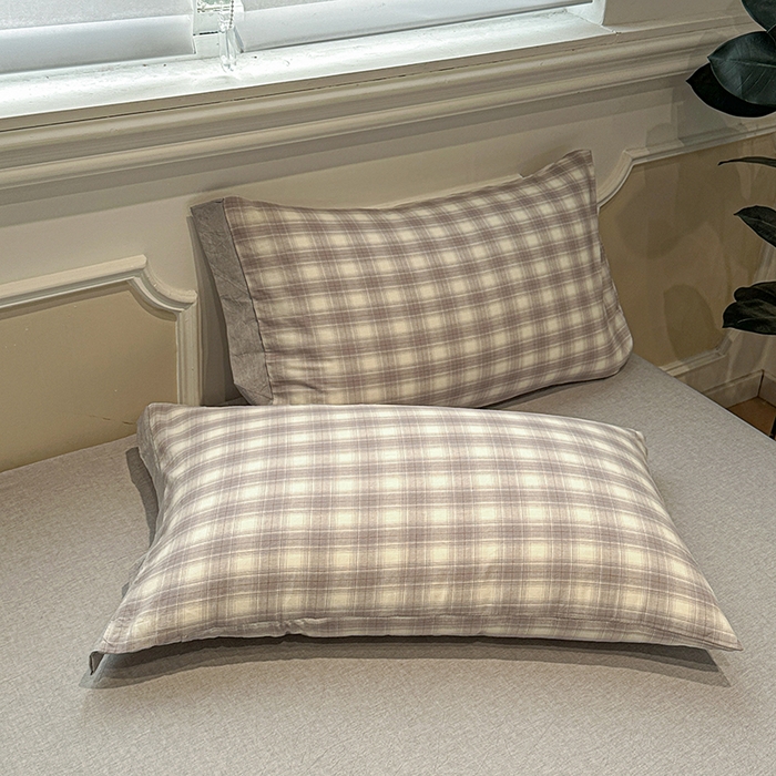 91家纺网 家纺一手货源 找家纺 麦朵家居 2026色织全棉水洗棉四件套暖格系列无印风床笠单被套长绒棉套件 星际灰