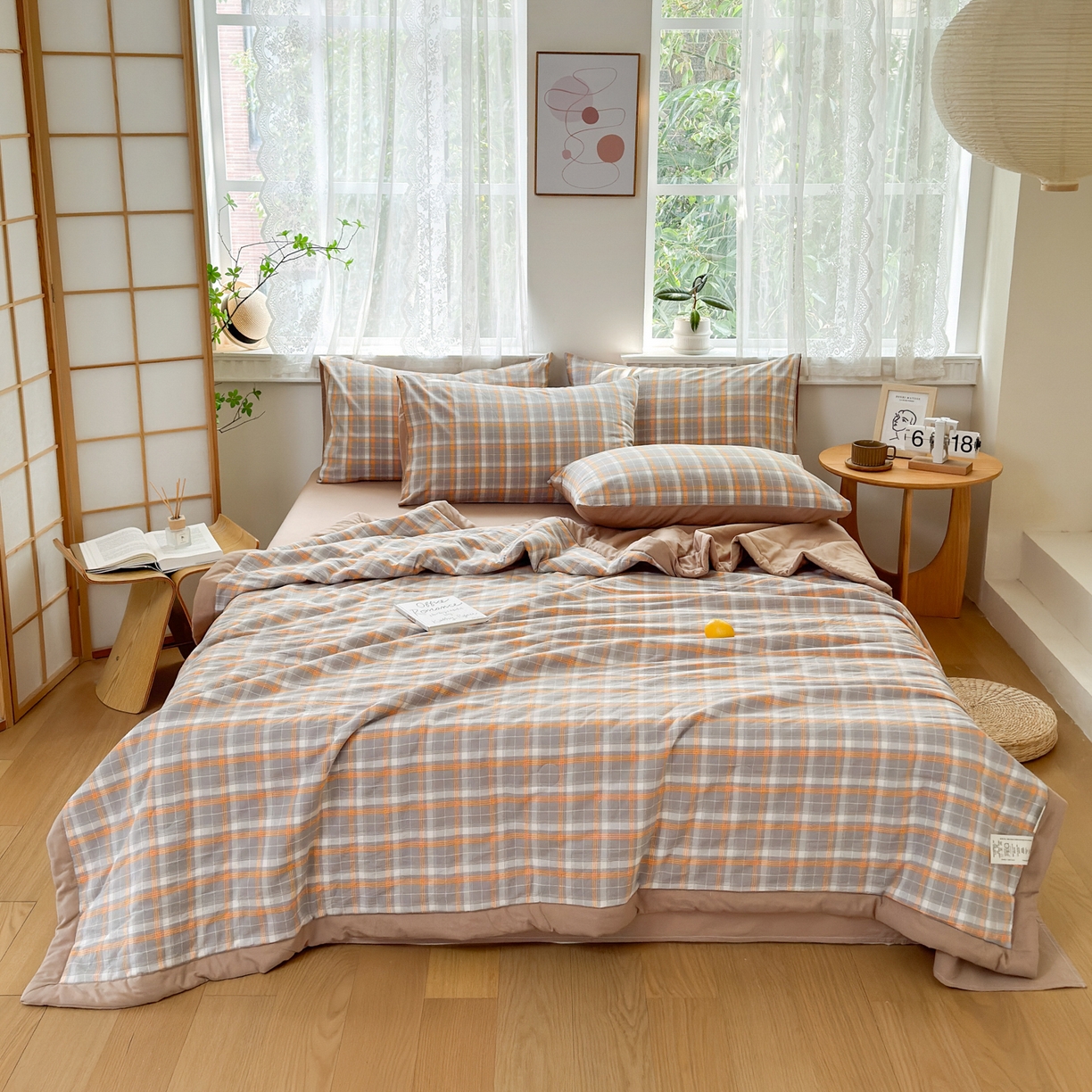 91家纺网 家纺一手货源 找家纺 雯雨家纺 2026新款A类全棉色织里外全棉夏被 南国灰