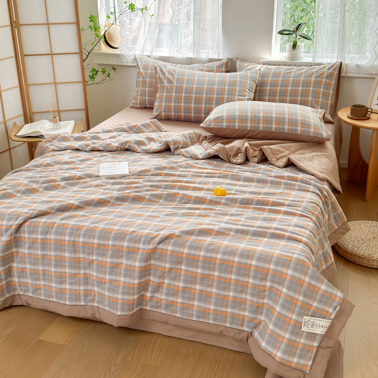 91家纺网 家纺一手货源 找家纺 雯雨家纺 2026新款A类全棉色织里外全棉夏被 南国灰