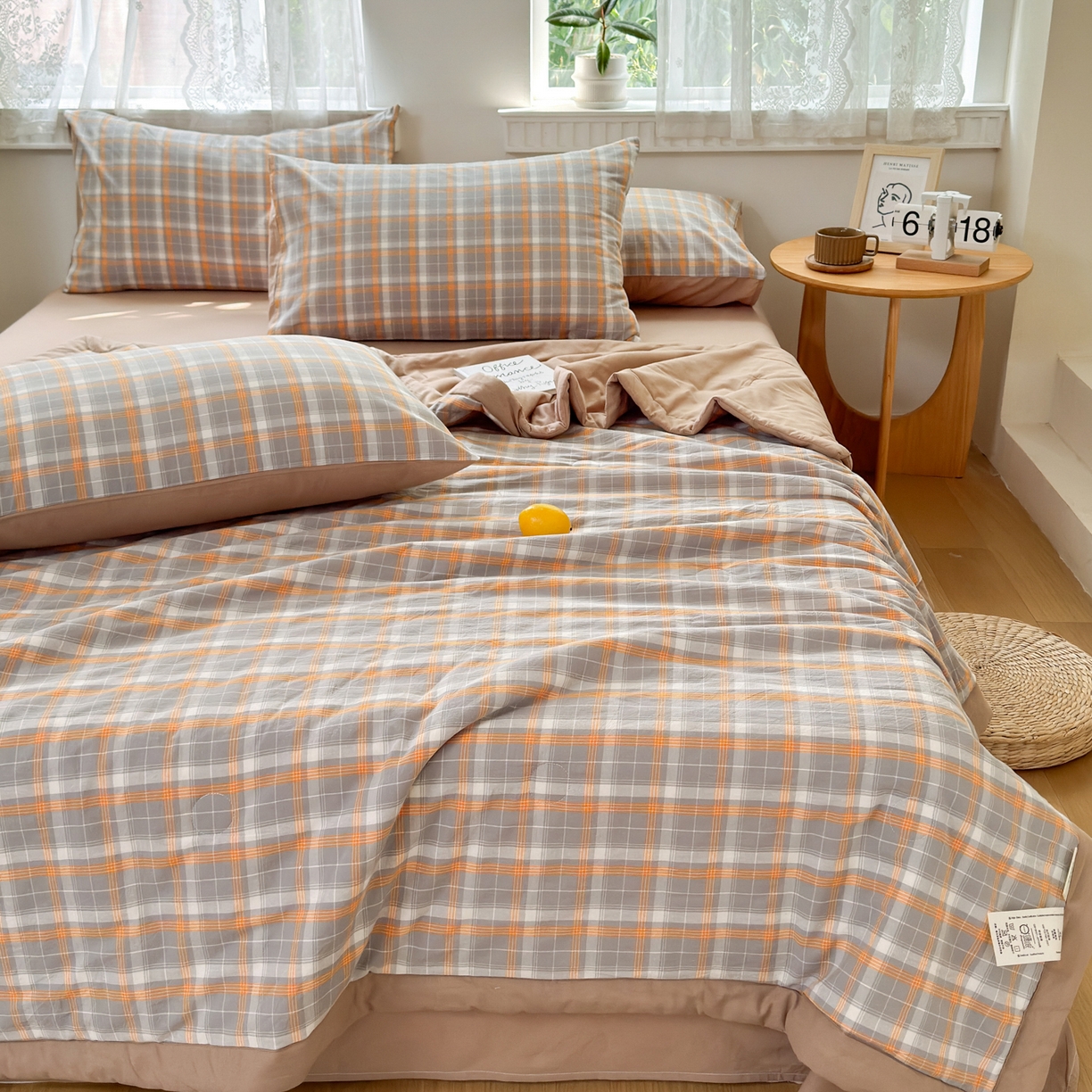 91家纺网 家纺一手货源 找家纺 雯雨家纺 2026新款A类全棉色织里外全棉夏被 南国灰