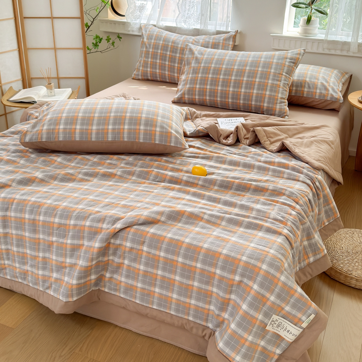 91家纺网 家纺一手货源 找家纺 雯雨家纺 2026新款A类全棉色织里外全棉夏被 南国灰