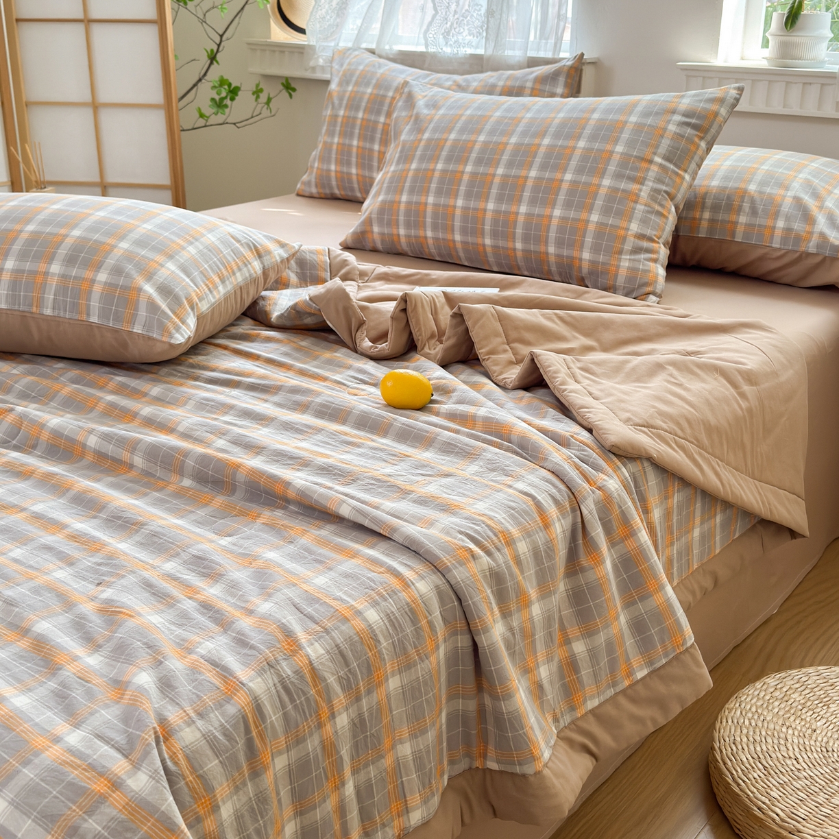 91家纺网 家纺一手货源 找家纺 雯雨家纺 2026新款A类全棉色织里外全棉夏被 南国灰