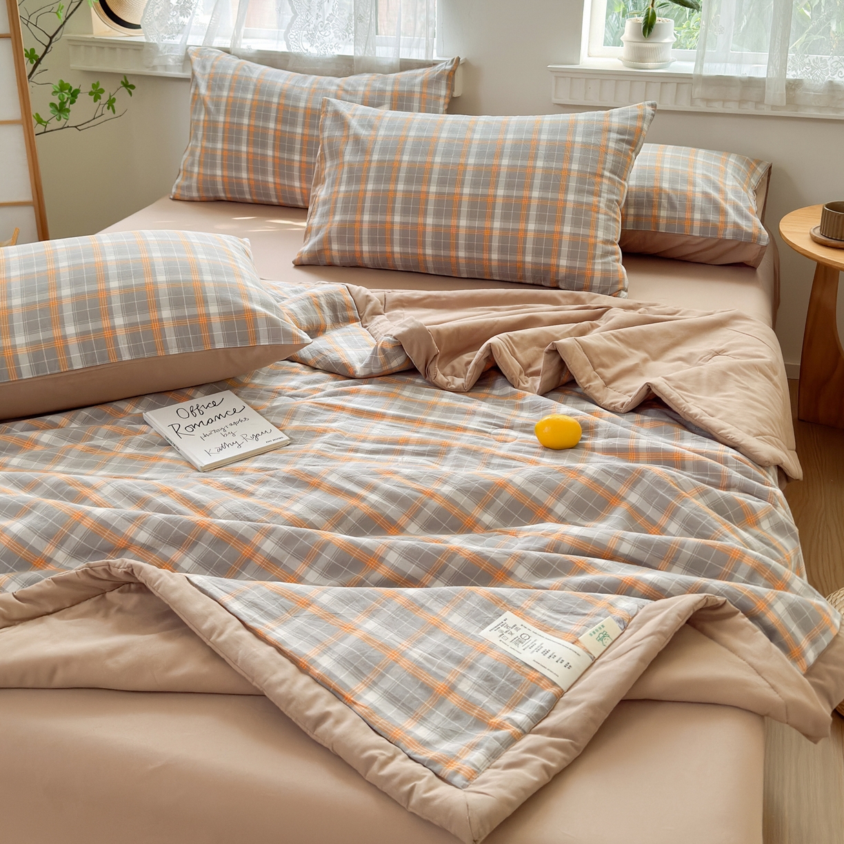 91家纺网 家纺一手货源 找家纺 雯雨家纺 2026新款A类全棉色织里外全棉夏被 南国灰