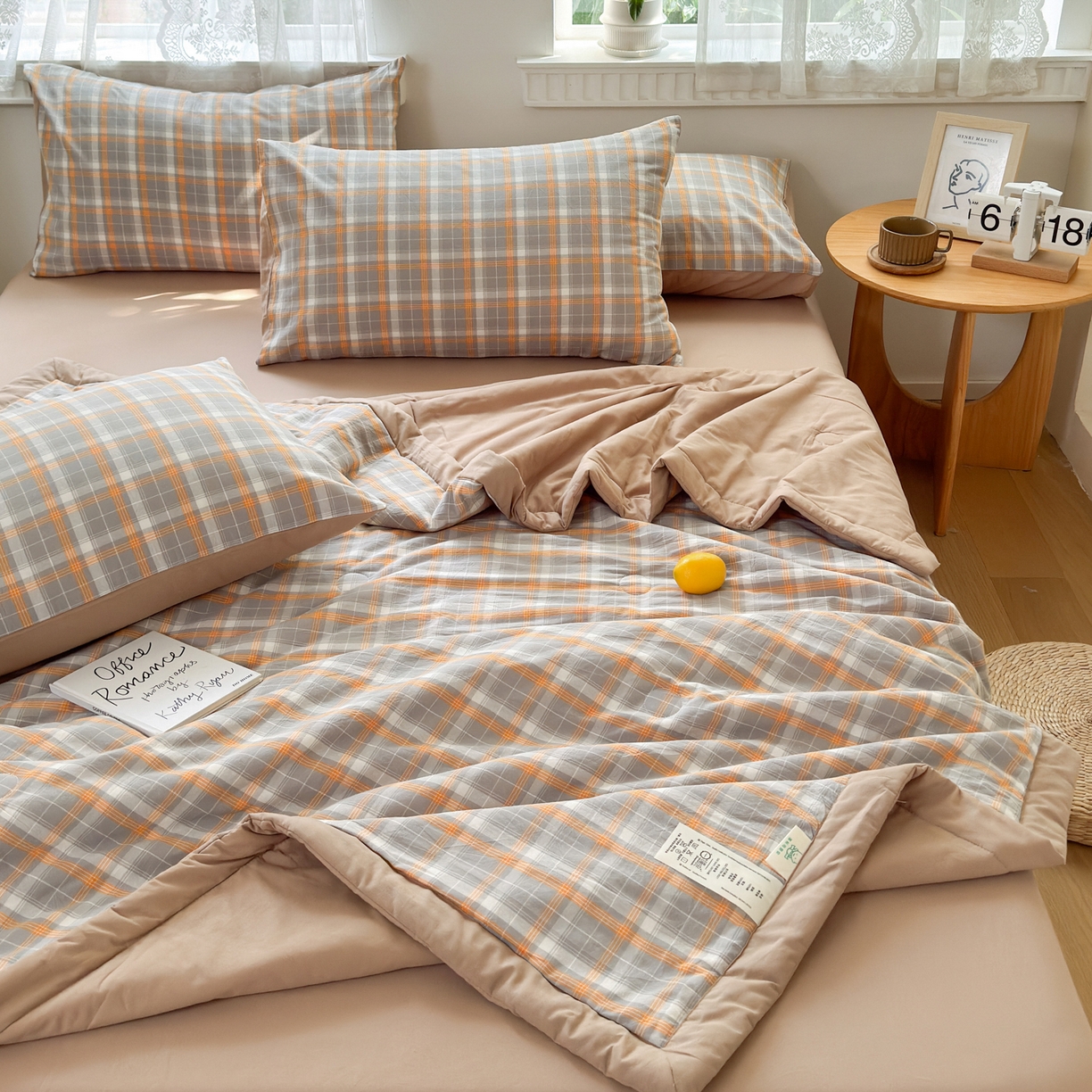 91家纺网 家纺一手货源 找家纺 雯雨家纺 2026新款A类全棉色织里外全棉夏被 南国灰