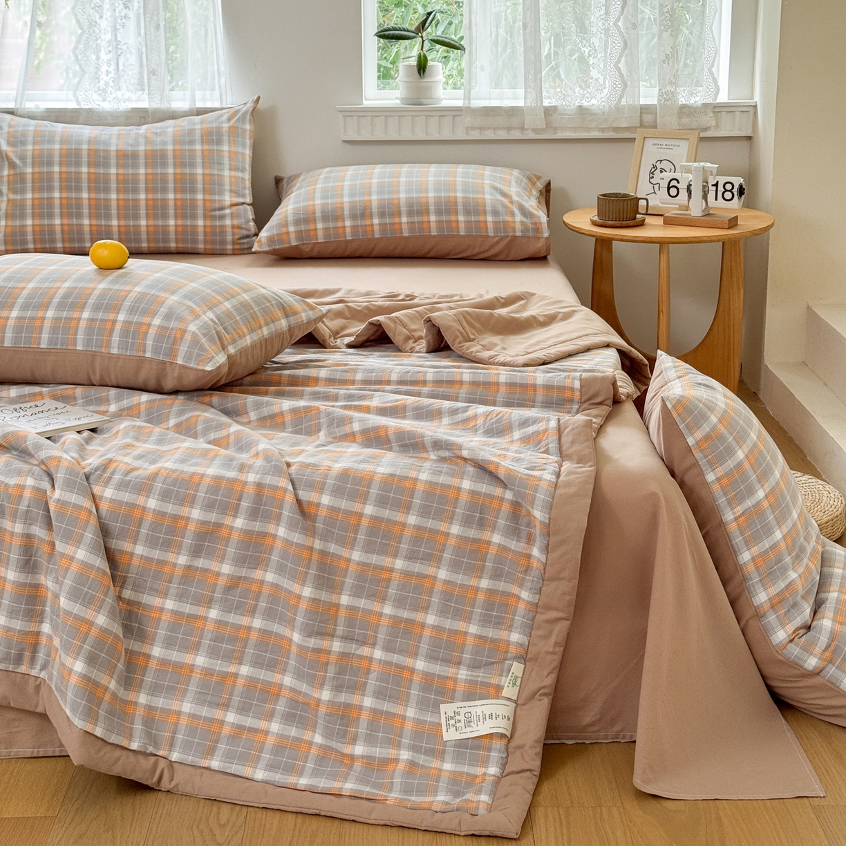 91家纺网 家纺一手货源 找家纺 雯雨家纺 2026新款A类全棉色织里外全棉夏被 南国灰