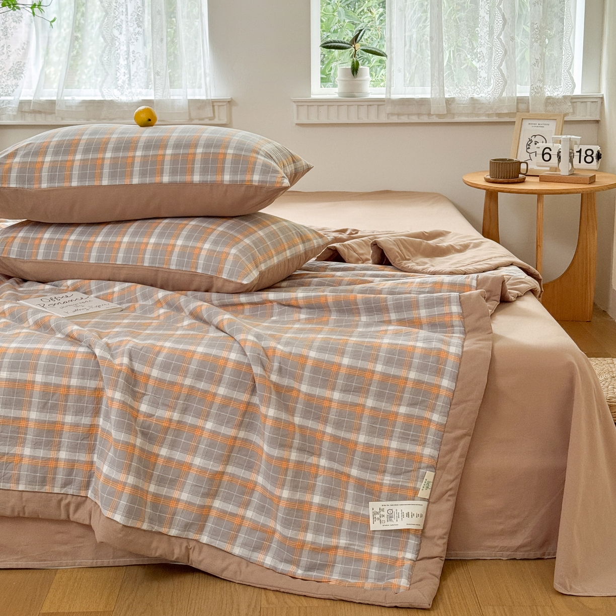 91家纺网 家纺一手货源 找家纺 雯雨家纺 2026新款A类全棉色织里外全棉夏被 南国灰