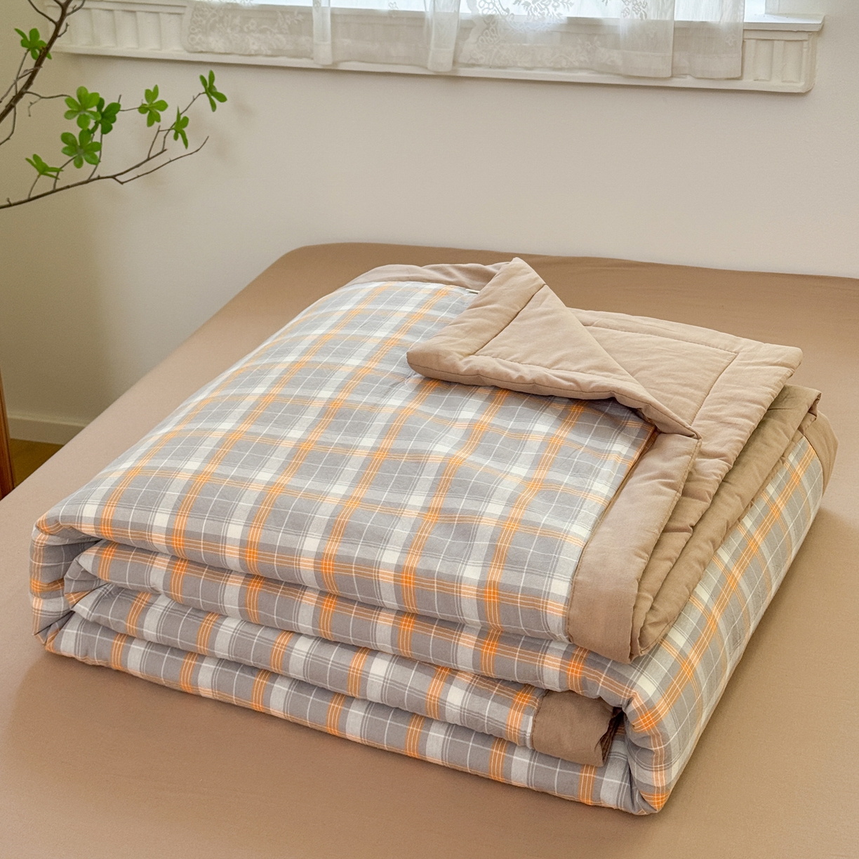 91家纺网 家纺一手货源 找家纺 雯雨家纺 2026新款A类全棉色织里外全棉夏被 南国灰