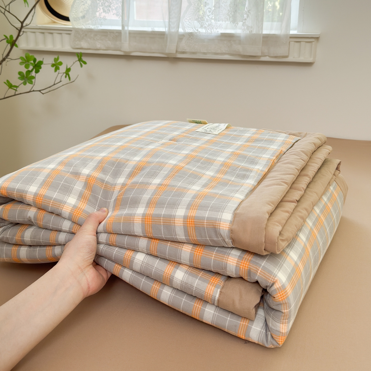 91家纺网 家纺一手货源 找家纺 雯雨家纺 2026新款A类全棉色织里外全棉夏被 南国灰