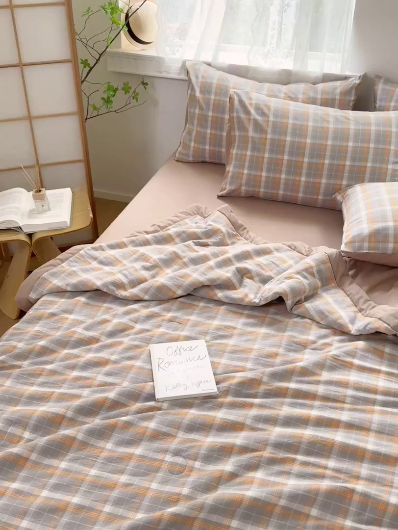 91家纺网 家纺一手货源 找家纺 雯雨家纺 2026新款A类全棉色织里外全棉夏被 南国灰