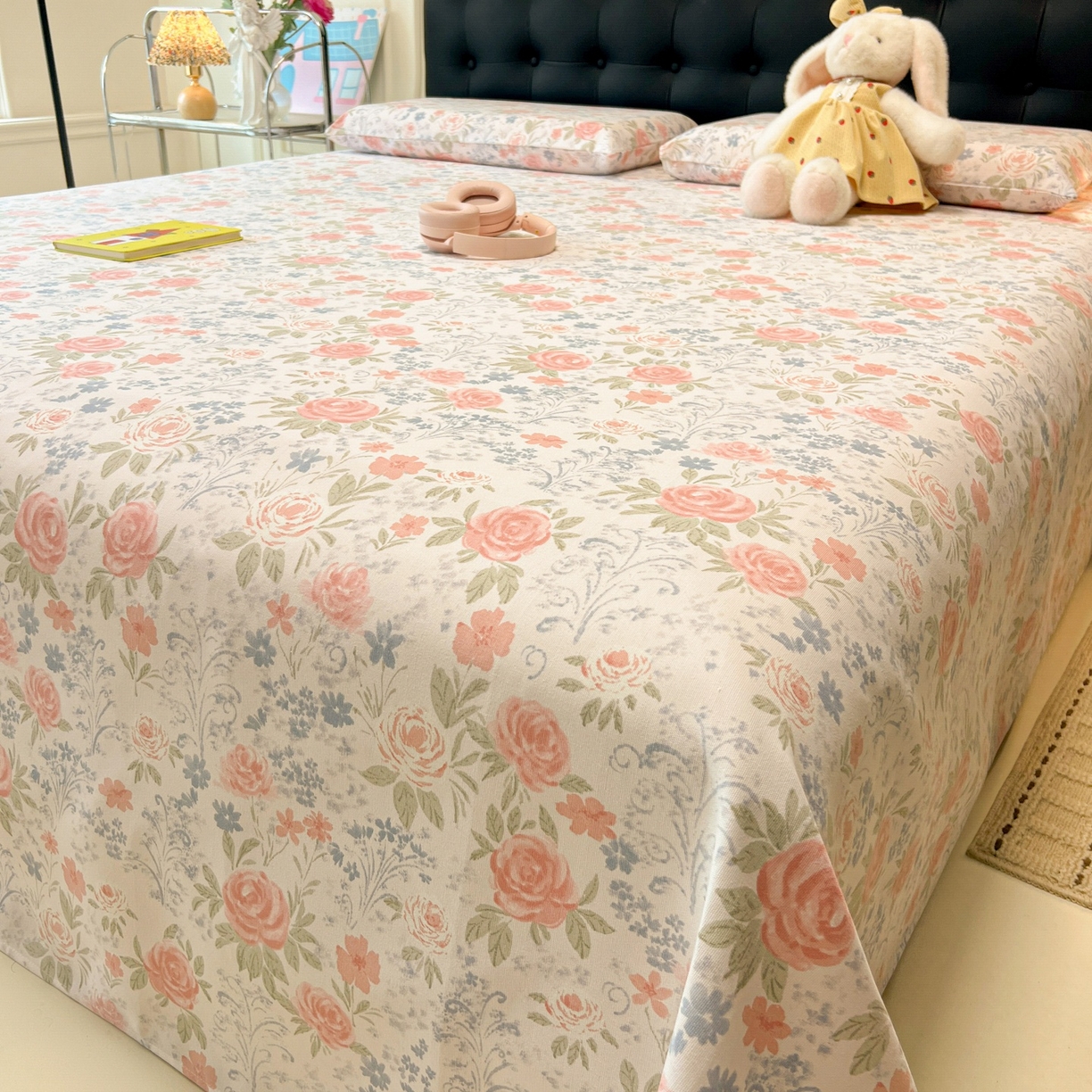 91家纺网 家纺一手货源 找家纺 韩巢家纺 2026新款老粗布床单凉席席子床单单件 蔷薇甜梦【老粗布】