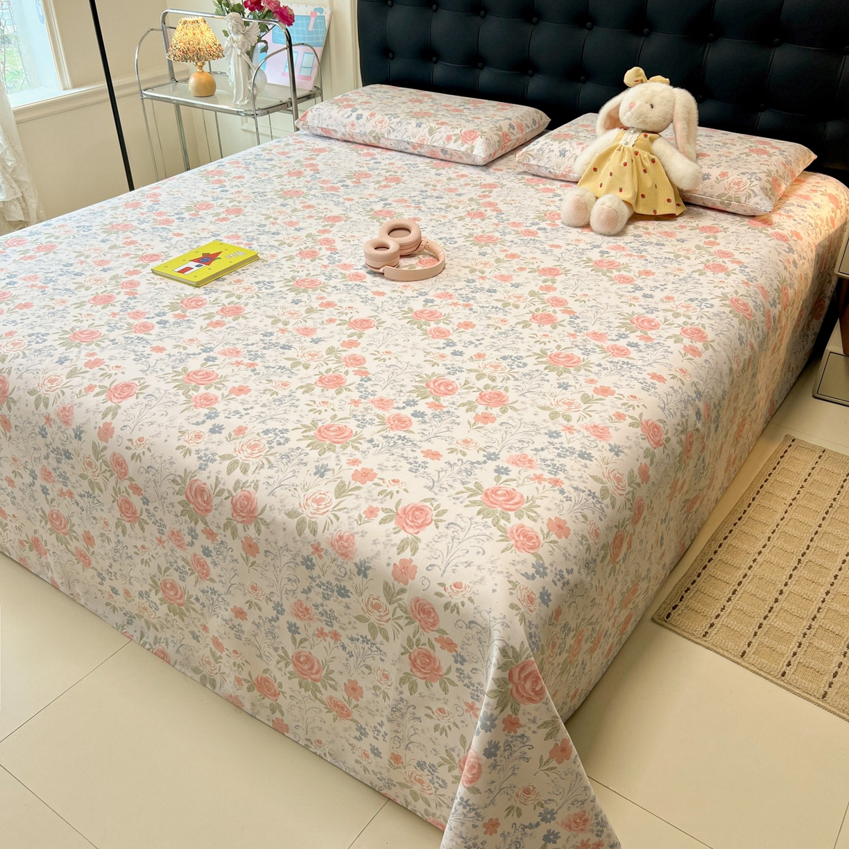 91家纺网 家纺一手货源 找家纺 韩巢家纺 2026新款老粗布床单凉席席子床单单件 蔷薇甜梦【老粗布】