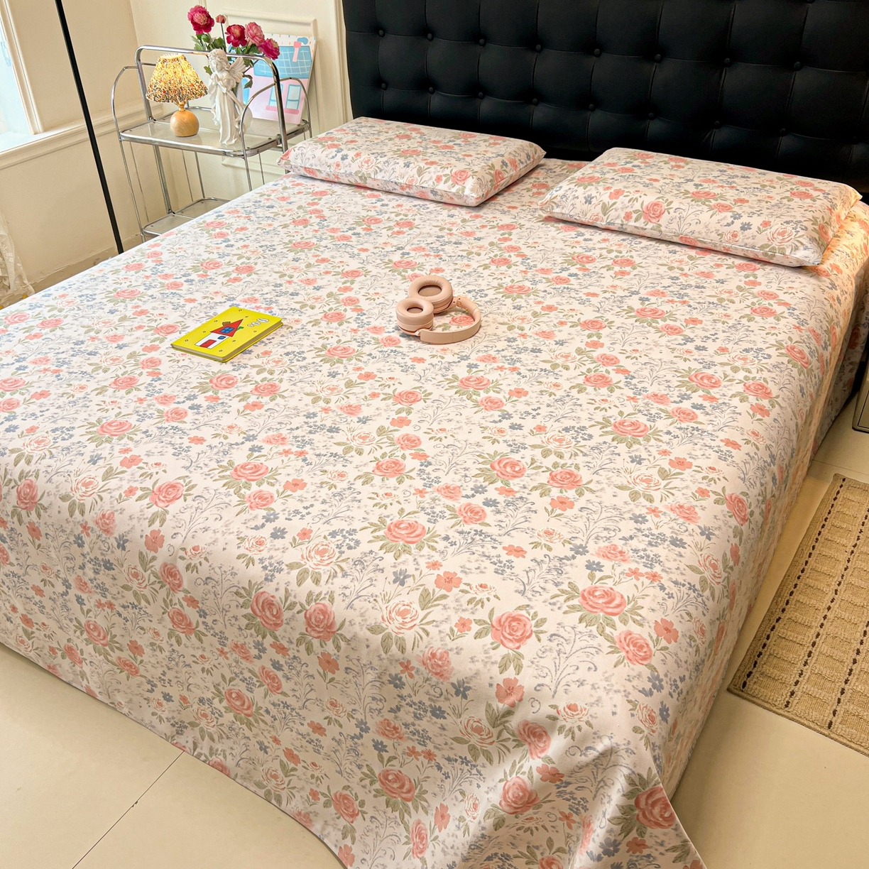 91家纺网 家纺一手货源 找家纺 韩巢家纺 2026新款老粗布床单凉席席子床单单件 蔷薇甜梦【老粗布】