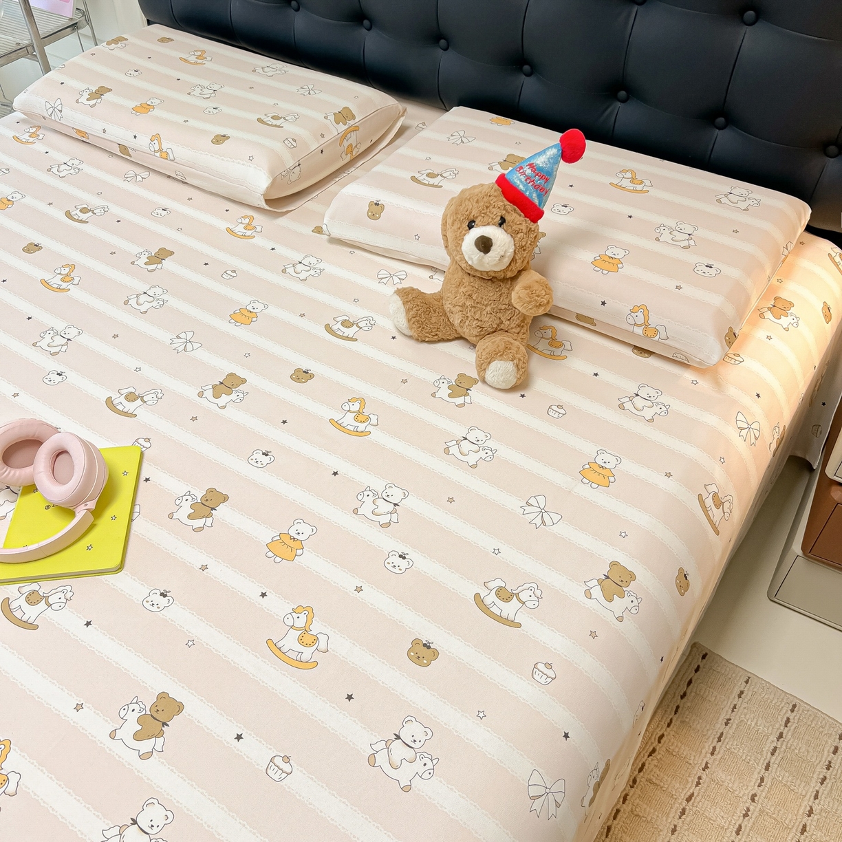 91家纺网 家纺一手货源 找家纺 韩巢家纺 2026新款老粗布床单凉席席子床单单件 童趣小熊【老粗布】