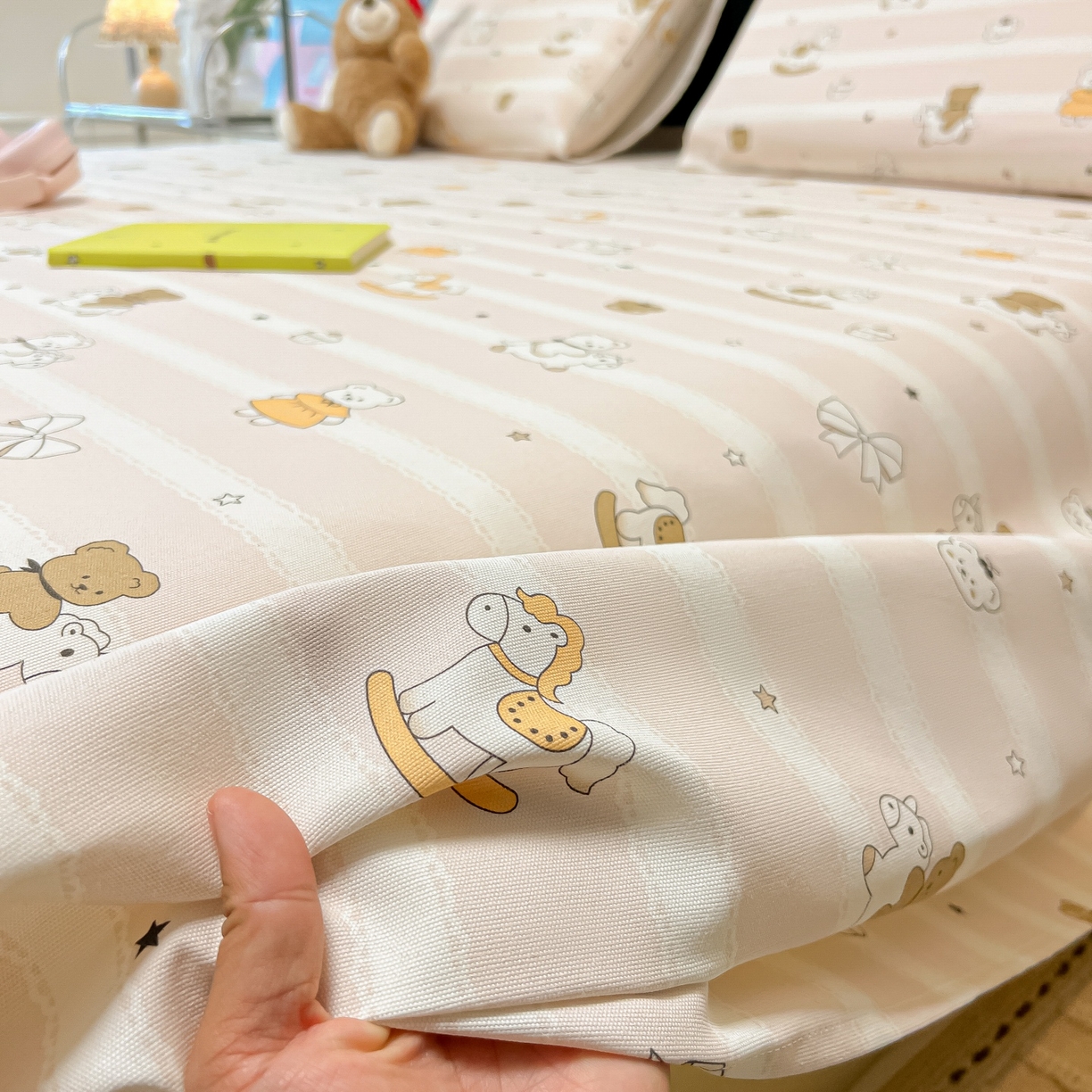 91家纺网 家纺一手货源 找家纺 韩巢家纺 2026新款老粗布床单凉席席子床单单件 童趣小熊【老粗布】