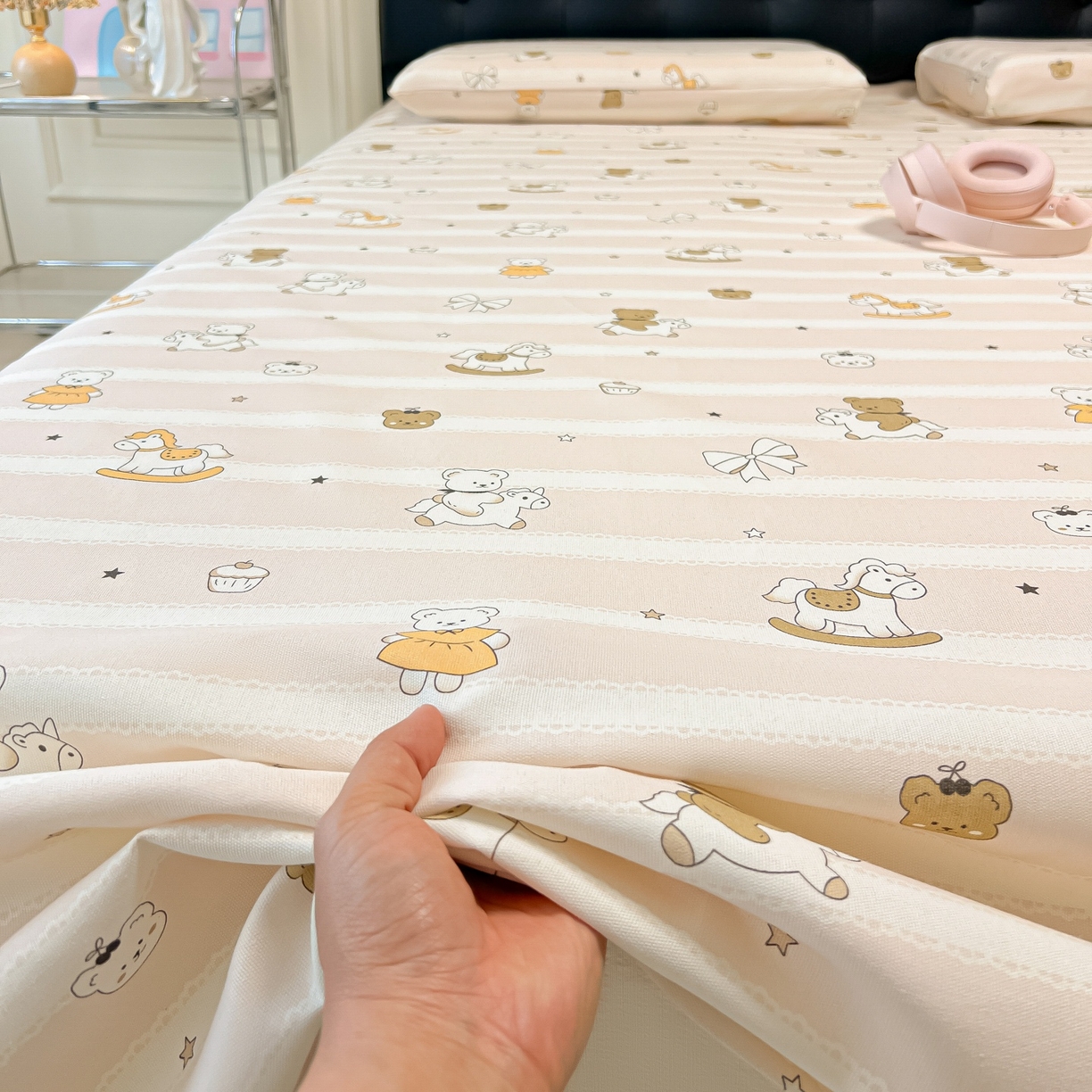 91家纺网 家纺一手货源 找家纺 韩巢家纺 2026新款老粗布床单凉席席子床单单件 童趣小熊【老粗布】