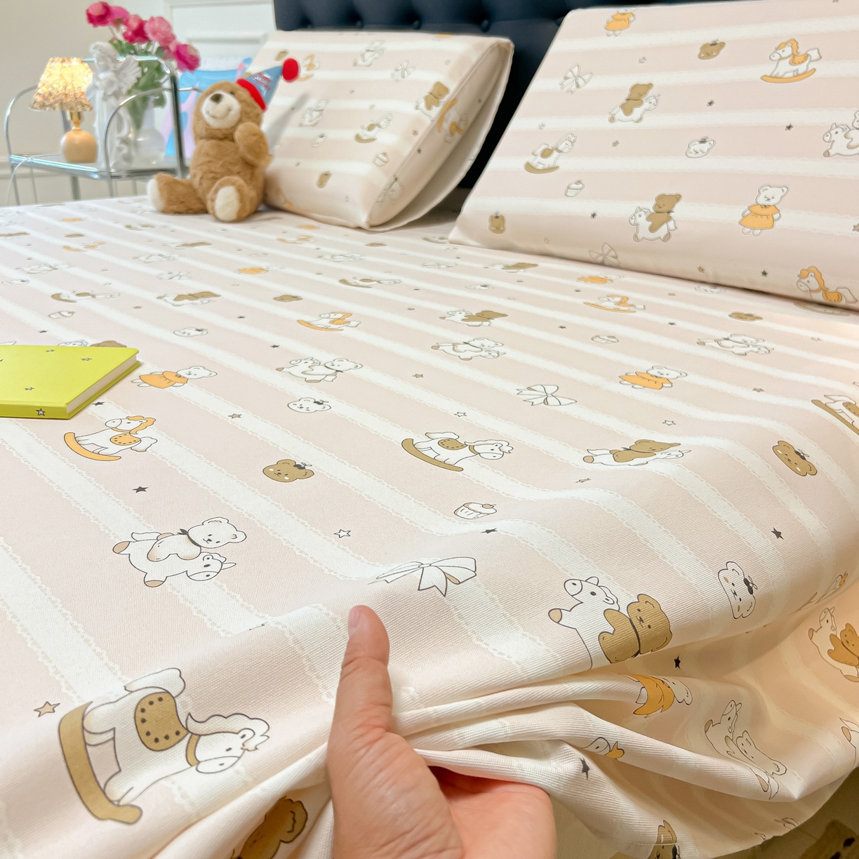 91家纺网 家纺一手货源 找家纺 韩巢家纺 2026新款老粗布床单凉席席子床单单件 童趣小熊【老粗布】