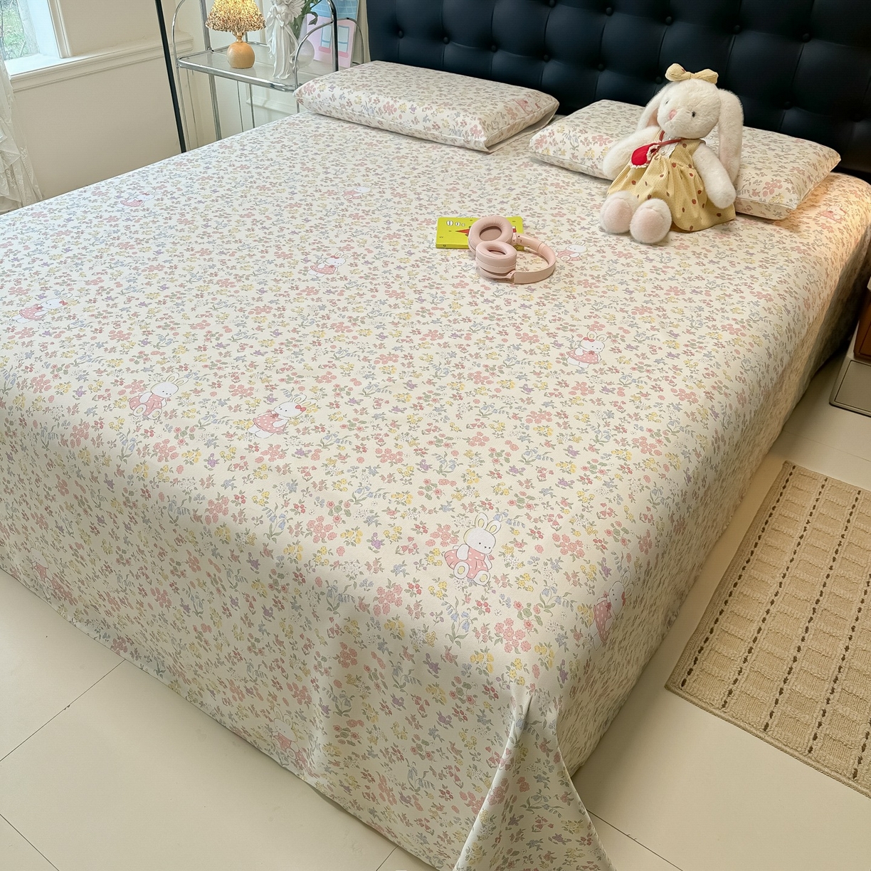 91家纺网 家纺一手货源 找家纺 韩巢家纺 2026新款老粗布床单凉席席子床单单件 兔子的花园【老粗布】