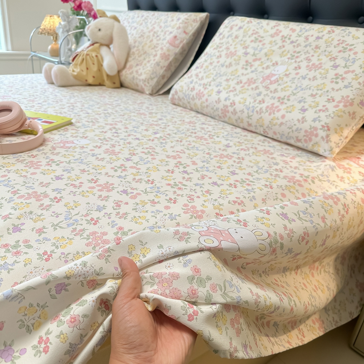 91家纺网 家纺一手货源 找家纺 韩巢家纺 2026新款老粗布床单凉席席子床单单件 兔子的花园【老粗布】