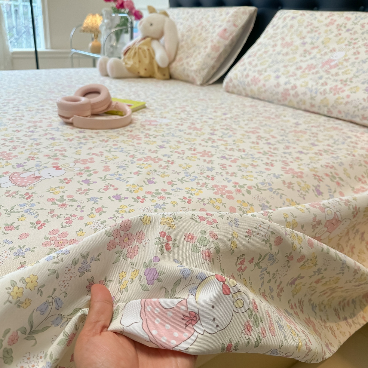 91家纺网 家纺一手货源 找家纺 韩巢家纺 2026新款老粗布床单凉席席子床单单件 兔子的花园【老粗布】